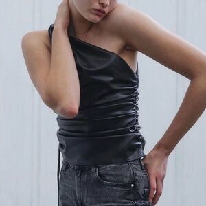 Zara “Faux Leather One Shoulder Cinch Tank” Size M